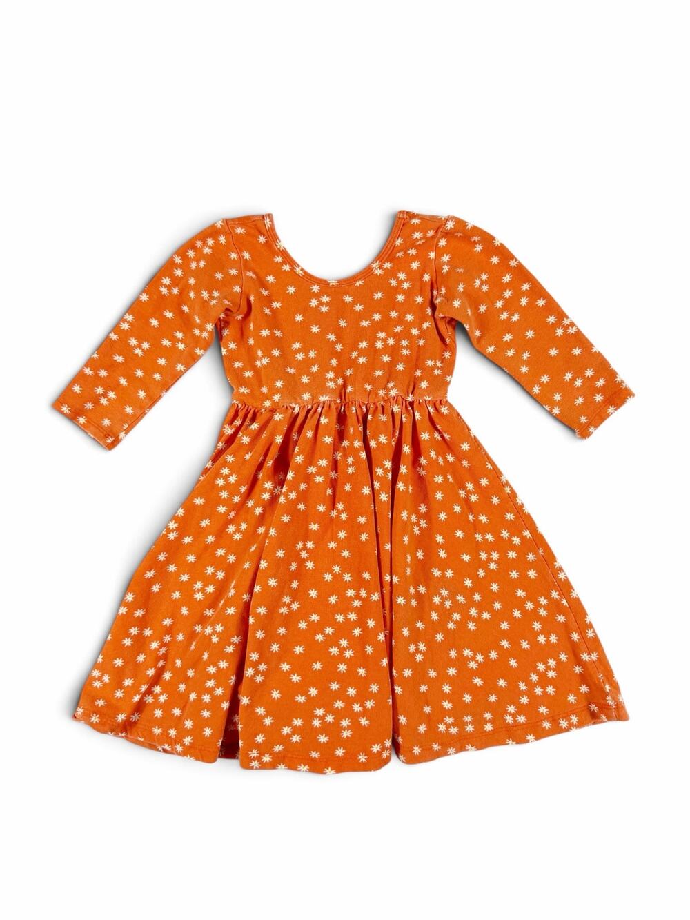 Alice + Ames Long Sleeve Ballet Twirl Dress Pumpkin Orange Daisy Floral Size 5